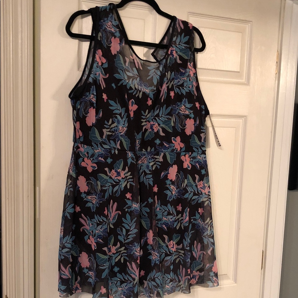 BloomChic navy swim Dress with Pink and Blue Floral Print Sz 22-24 new